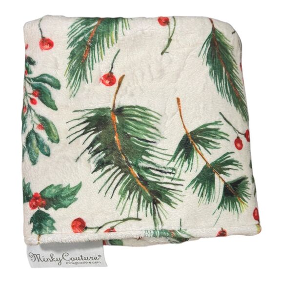 Minky Couture Plush Christmas Holly Themed Holiday Print Standard Pillowcase - Picture 1 of 9